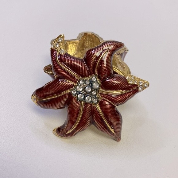 Edgar Berebi Limited Edition Enamel Lilac Pin Trinket Box & Brooch Poinssettia - Picture 2 of 11